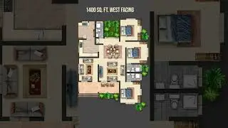 West Facing House Design 1400 Sq. Ft. | 3 Bedroom House Design #housedesign