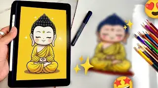 How to Draw Lord Buddha Step by Step | Easy Buddha Drawing for Beginners | Colouring Tutorial