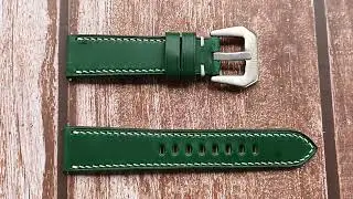 Green Italian Veg Tanned Buttero Leather Strap For Glashutte Original PanoMaticLunar Watch