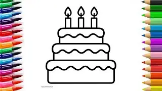 How to draw a Cute Colour Cake || Cake drawing easy step by step | How to draw Birthday Cake drawing