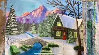 Easy acrylic painting tutorial, beginners step-by-step winter wonderland time lapse
