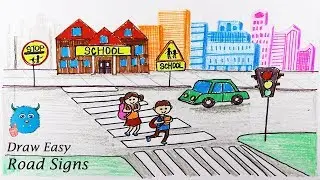 How to Draw City Road Safety Drawing for School Kids