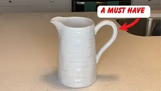 Creative Co Op Farmhouse Embossed Stripe Ceramic Pitcher