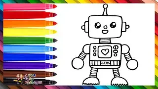 Draw and Color a Cute Robot 🤖🦾🦿🌈 Drawings for Kids