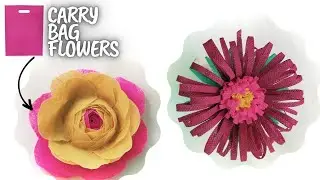 How to make flowers with fabric carry bag | shopping bag flower stick | Best out of waste