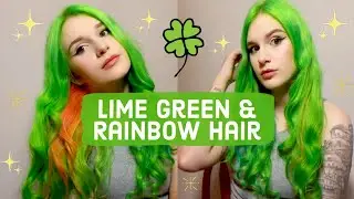 Dying my hair LIME GREEN & RAINBOW at-home!