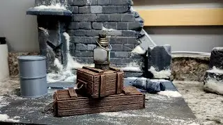custom 1/6 scale diorama, custom crates, Warhammer, custom lantern, commissions