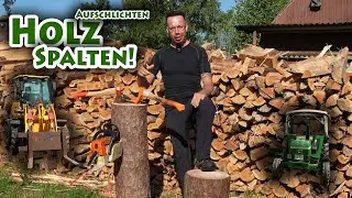Holz Spalten , Brennholz und Aufschlichten !