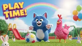 The Blue Kitty & Pink Chicken Playtime! 🐈&zwj;⬛🐓 | 3D Nursery Rhymes & Ball Games for Kids