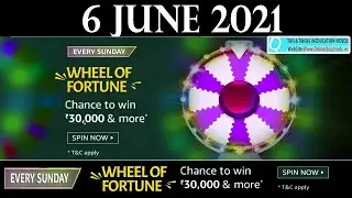 Amazon Wheel of Fortune Quiz Answers for 6th June 2021 - Win ₹30,000 Amazon Pay Balance