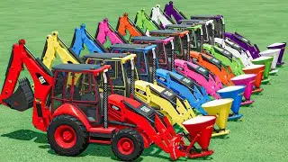 WORK With COLORS -  CAT BACKHOE LOADER LIME JOB with TRUCKS - Farming Simulator 22