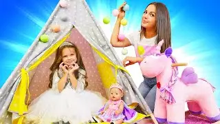 Maya und ihre Baby Born Puppe. Eine H&uuml;tte f&uuml;r die Prinzessinnen. Puppen Mama Video auf Deutsch