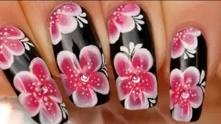Nail art one stroke fleurs asiatiques