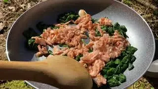 Bushcraft, Campfire Salmon & Spinach Creamy Pasta Recipe (MTP basha/tarp)