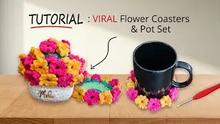 VIRAL Crochet Flower Coasters and Pot Set, Beginner Friendly Tutorial