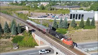 Awesome Aerial 4K View! SD70I 5604 Leads CN Test Train Work 998 thru Downtown Moncton, NB