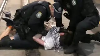 Police sources say protester was &lsquo;trying to bite the officer&rsquo; in Herzog rally clash