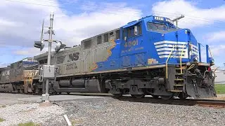 Norfolk Southern Blue Mane Conversion Engine Leads Mixed Train