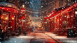 Winter Night and Warm Lights | Snowfall with Instrumental Jazz for Soft Night