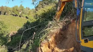 Remote Hilly Road with Hyundai Excavator-Skillfully Cutting Hill
