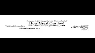 'How Great Our Joy' rehearsal video with scrolling sheet music