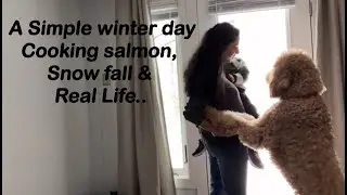 Snowy morning routine || Cozy home moments with toddler and dogs  || Cooking salmon