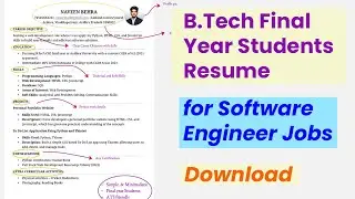 Best Software Engineer Fresher Resume for B.Tech Final Year Students | Free Word Format Download