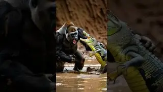 🦍 Gorilla vs Crocodile Fight in Mud | Real Animal Fight 2025 | Gorilla Lifts Crocodile |#animals 🐊