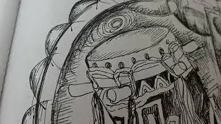 ink Drawing of a Drum by Artist and Educator Djibrirou Kane