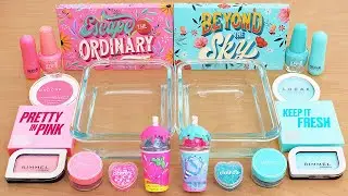 Pink vs Teal - Mixing Makeup Eyeshadow Into Slime ASMR