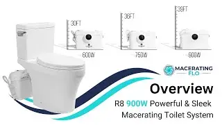 MaceratingFlo 900W Upflush Toilet | 39Ft Vertical Lift, 3-Inlet Pump & Rimless Flush for Basements