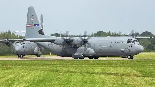 (4K) Eindhoven airport Plane Spotting - Two U.S. Air Force C-130's take-off and landing!