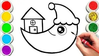 house and moon drawing, painting & colouring for kids toddlers_ child art