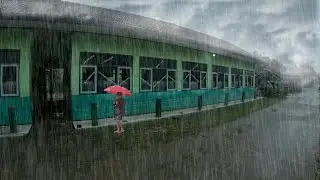 Walking in Violent Rainstorm with Strong Wind and Thunder in Remote Village Night ASMR 4K Video 817