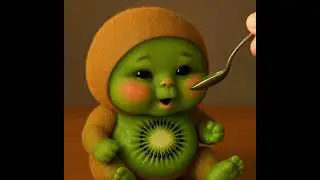 Cute kiwi baby eating kiwi