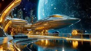 🚀Luxury Space Station|Golden Starship View|Sci-Fi Ambient Music for Night Focus & Calm(4K Ultra HD)