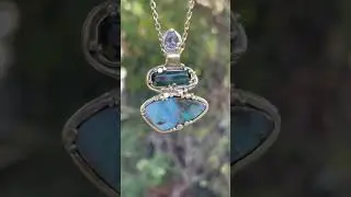 Opal, tourmaline, sapphire gold necklace