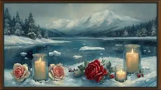 Frame TV Art 4K  Mountain Lake Candle Light Roses Mood Art for TV Still Life