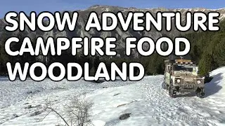 LAND ROVER DEFENDER SNOW ADVENTURE 4WD, CAMPFIRE FOOD, WOODLAND- NIEVE 4X4, HOGUERA, PRADERAS