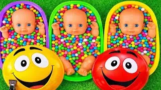 Full of 3 Rainbow BathTubs Candy with M&M's & Magic Slime Cutting Video