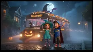 Wheels on the Halloween Bus 🎃 | Melo & Bello Halloween Song for Kids | Spooky Night Rhyme 2025