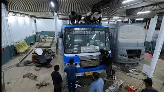 Big Makeover The Front of the bus was replaced and painting in 10 hour's in kerala