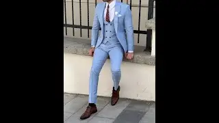 GentWith Rockford Sky Blue Slim Fit Peak Lapel Wool Suit