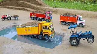 Sand Loaded Tata Truck Accident 🚛 Tractor Pulling Rescue | JCB Cartoon | AD Toys