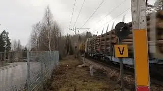 Sweden, Molkom, Skolgatan, BLS Rail freight train passing by Molkom 