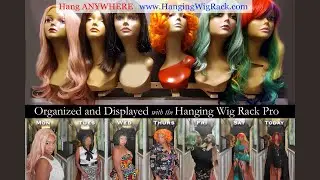 Wigs in Colors displayed on the Hanging Wig Rack Pro by SAWMAW