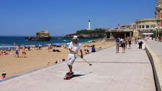 land paddling - Street Stand up paddling with long skate in Biarritz