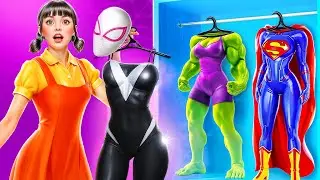 From Squid Game Doll to Gwen Stacy Glow Up! Superheroes in Squid Game!