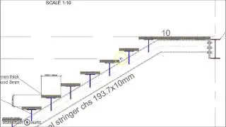Single CHS Stringer Straight Single Flight Steel Staircase Detail
