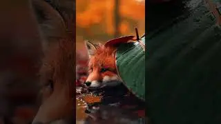 Baby Fox Protected by a Magnolia Leaf#TinyGuardians #BabyFox #RainyForest#shrots
